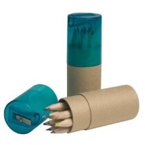 Tubo en cartón de 12 lápices con sacapuntas personalizada azul Tubo en cartón de 12 lápices con sacapuntas personalizada azul