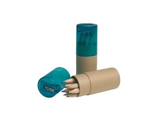 Tubo en cartón de 12 lápices con sacapuntas personalizada azul Tubo en cartón de 12 lápices con sacapuntas personalizada azul