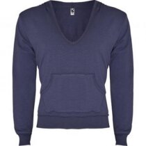 Sudadera con capucha y cuello en V azul Sudadera con capucha y cuello en V azul