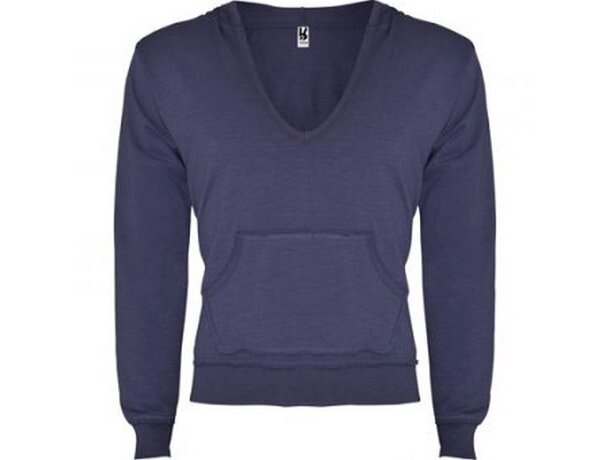Sudadera con capucha y cuello en V azul Sudadera con capucha y cuello en V azul