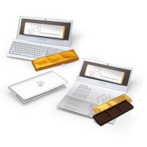 Díptico de ordenador portátil con chocolatina personalizada