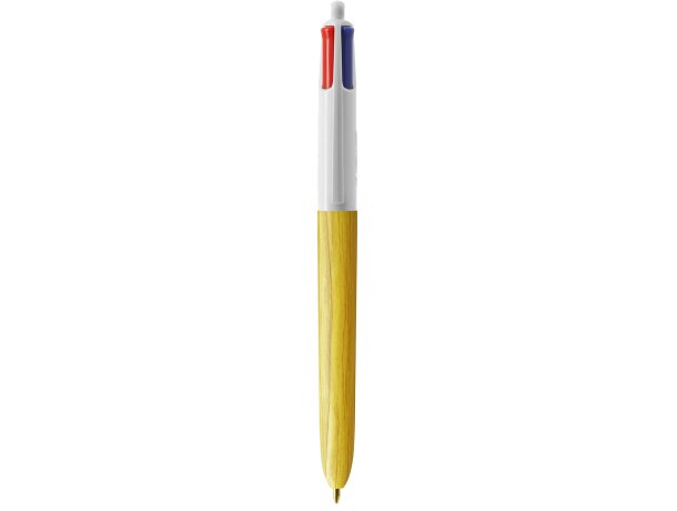 Boligrafo BIC® 4 Colores Wood Style con Lanyard blanco/amarillo madera