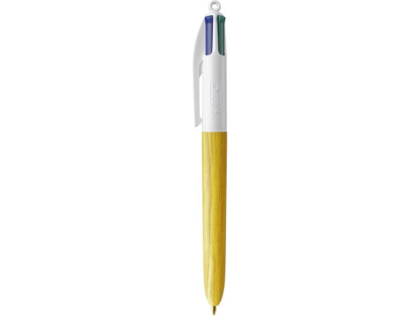 Boligrafo BIC® 4 Colores Wood Style con Lanyard blanco/amarillo madera