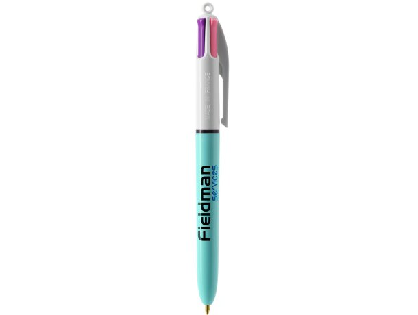 Bolígrafo Bic® 4 colores fashion con lanyard blanco/azul claro
