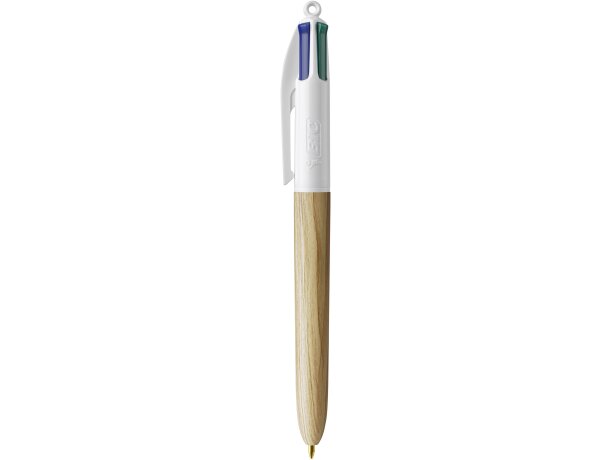 Boligrafo BIC® 4 Colores Wood Style con Lanyard blanco/madera natural