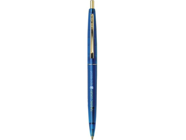 Bolígrafo ecológico en tonos dorados de la marca Bic personalizado azul claro Bolígrafo ecológico en tonos dorados de la marca Bic personalizado azul claro