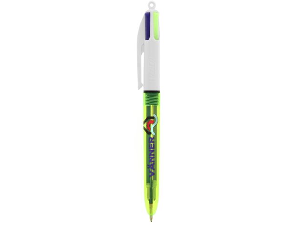 Bolígrafo Bic®  4 Colours Fluo + lanyard amarillo transparente