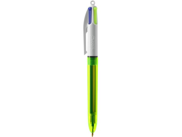 Bolígrafo Bic®  4 Colours Fluo + lanyard amarillo transparente