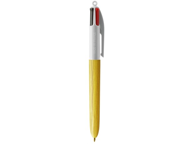 Boligrafo BIC® 4 Colores Wood Style con Lanyard blanco/amarillo madera
