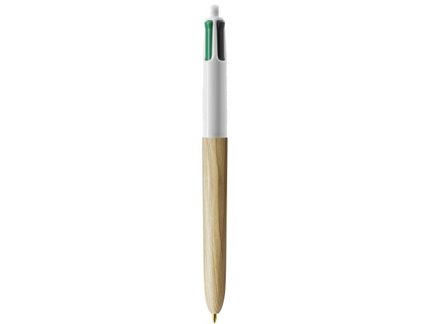 Boligrafo BIC® 4 Colores Wood Style con Lanyard blanco/madera natural