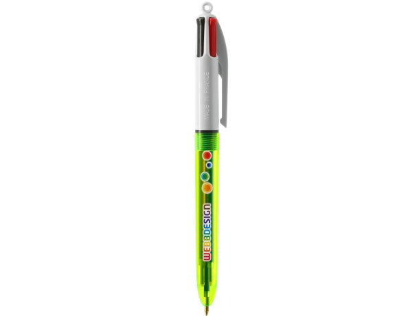 Bolígrafo Bic®  4 Colours Fluo + lanyard amarillo transparente