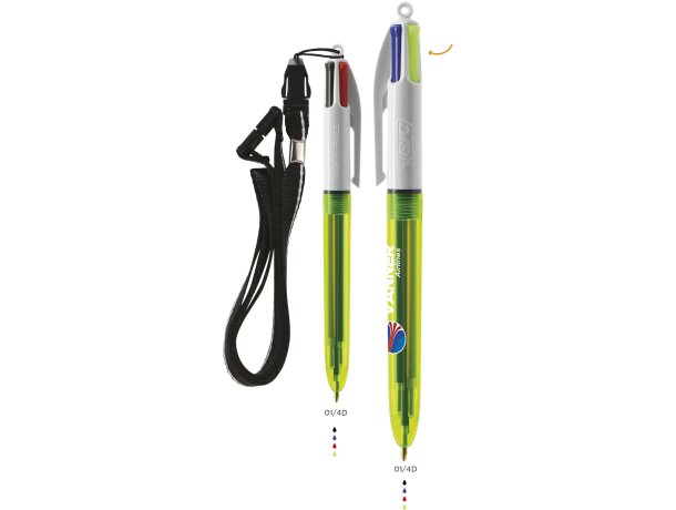 Bolígrafo Bic®  4 Colours Fluo + lanyard personalizado