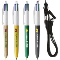 Boligrafo BIC 4 Colores efecto madera con Lanyard