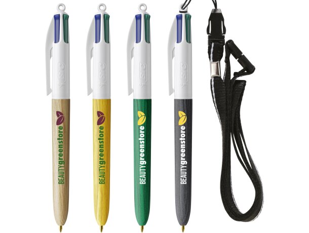 Boligrafo BIC® 4 Colores Wood Style con Lanyard personalizado