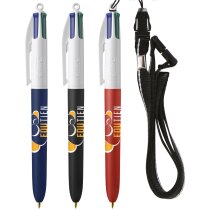 Bolígrafo Bic 4 tintas con cordón personalizado