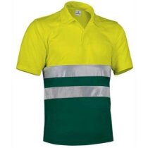 Polo de poliester bicolor con botones y bandas reflectantes Valento personalizado verde