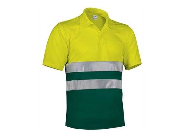 Polo de poliester bicolor con botones y bandas reflectantes Valento personalizado verde