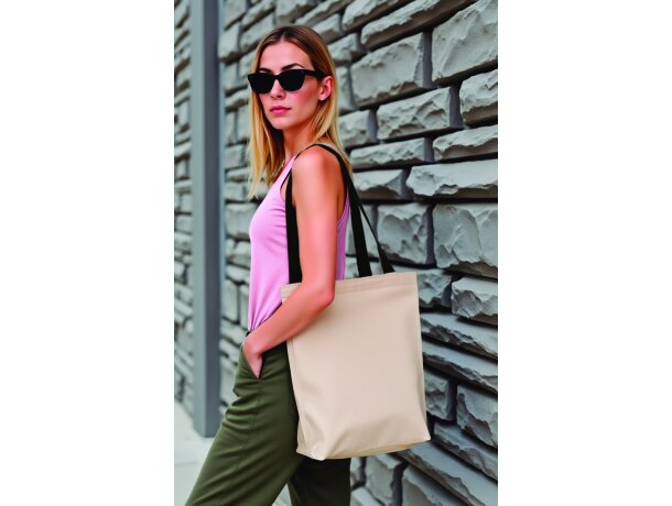 Bolsa algodón Julieta con asas negras y fondo con fuelle detalle 2