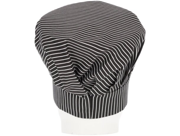 Gorro de cocina Ratatouille raya diplomática negro blanco detalle 4