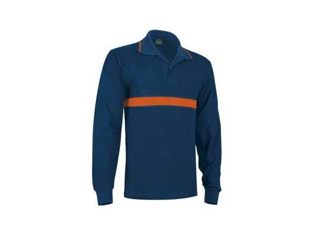 Polo de manga larga franja naranja Valento para empresas azul