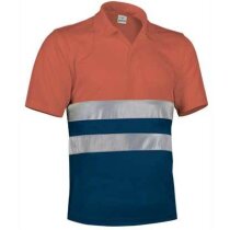 Polo de poliester bicolor con botones y bandas reflectantes Valento personalizado verde Polo de poliester bicolor con botones y bandas reflectantes Valento personalizado verde