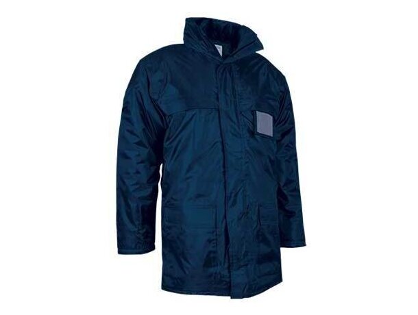 Chaquetón largo impermeable con capucha Valento azul personalizada