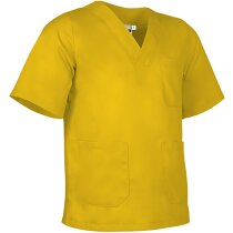 Blusón Link sarga blanco cuello pico tres bolsillos