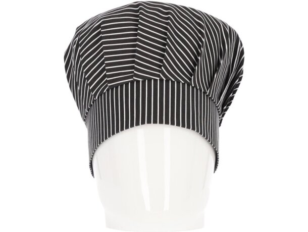 Gorro de cocina Ratatouille raya diplomática negro blanco detalle 2