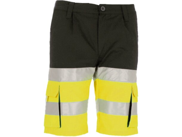 Bermuda alta visibilidad Brandon bicolor con cintas reflectantes detalle 2