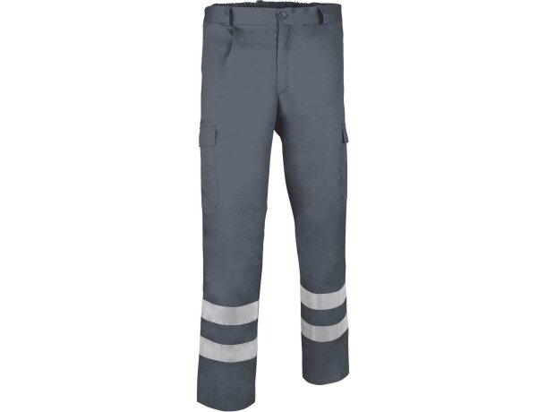 Pantalón de poliester multibolsillos con reflectantes Valento personalizado gris