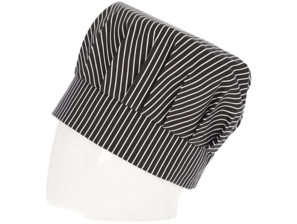 Gorro de cocina Ratatouille raya diplomática negro blanco detalle 3