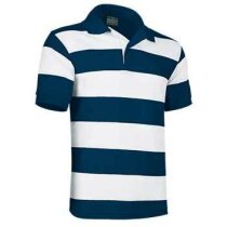 Polo unise manga corta modelo rayado nautical de Valento 220 gr Valento con logo azul Polo unise manga corta modelo rayado nautical de Valento 220 gr Valento con logo azul