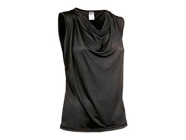 Camiseta de mujer sin mangas escote de ondas Valento barata negra Camiseta de mujer sin mangas escote de ondas Valento barata negra