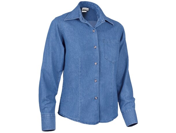 Camisa Panter manga larga denim prelavado azul con bolsillo mujer detalle 5