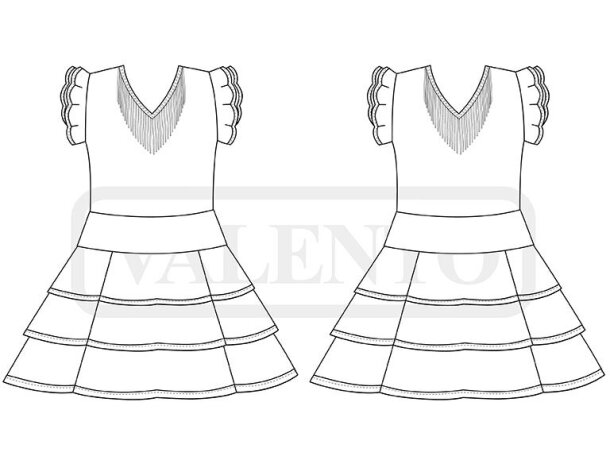 Vestido infantil Buleria con volantes y estampado flamenco detalle 1