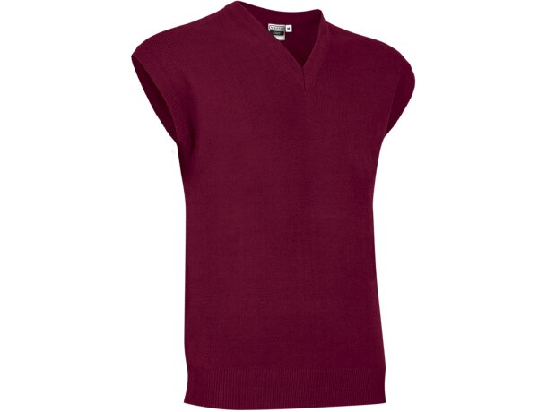 Chaleco STAFF acrílico tricot cuello pico granate y azul marino detalle 1