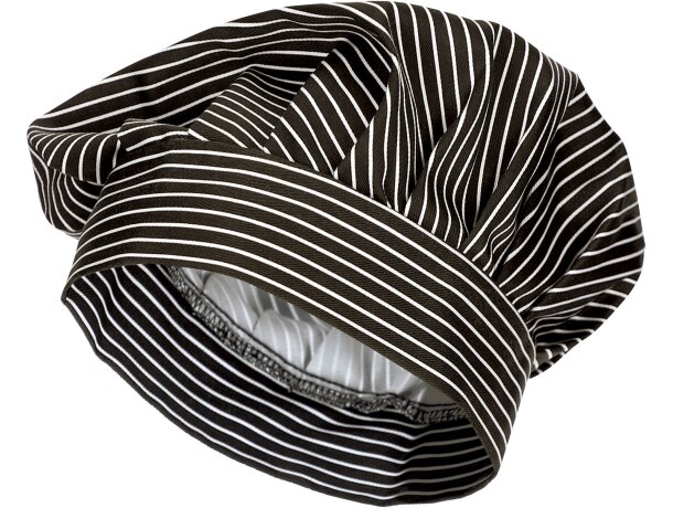 Gorro de cocina Ratatouille raya diplomática negro blanco detalle 5