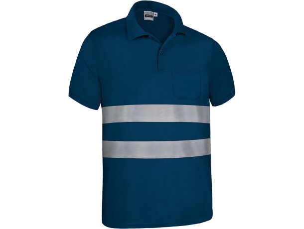 Polo técnico Kerry azul con bandas reflectantes y logotipo bordado detalle 1