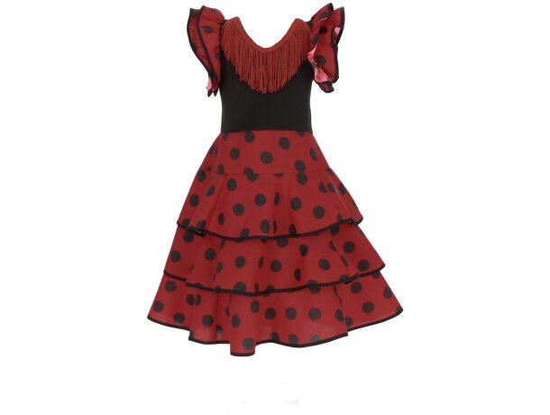 Vestido infantil Buleria con volantes y estampado flamenco detalle 4