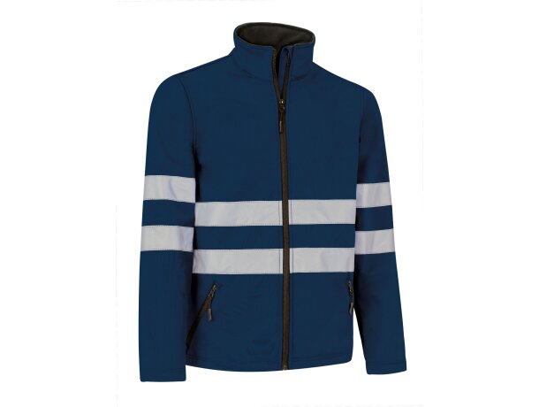 Chaqueta softshell Wutan azul marino con cintas retro-reflectantes detalle 1