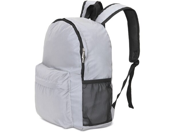 Mochila reflectante Brighter en poliéster reciclado RPET plata detalle 1