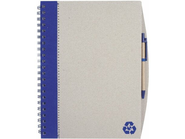 Libreta A4 en cartón reciclado con boligrafo grabada azul Libreta A4 en cartón reciclado con boligrafo grabada azul