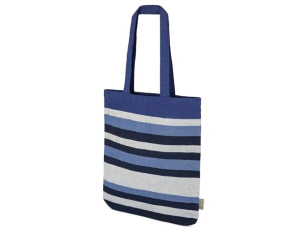 Bolsa de algodón reciclado Trinity con rayas de colores Azul detalle 4