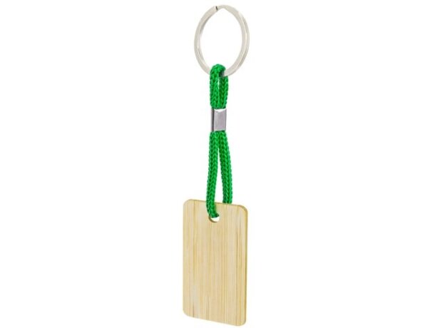 Llavero rectangular Yibin de bambú con cordón de colores Verde detalle 4