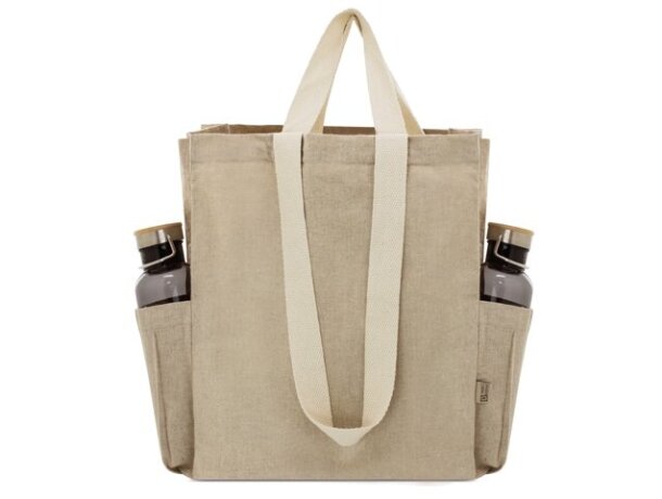Bolsa algodón reciclado Olaya con doble asa y bolsillos detalle 8