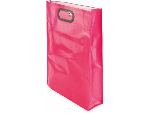 Bolsa de non woven laminado con brillo y asa integrada personalizada fucsia Bolsa de non woven laminado con brillo y asa integrada personalizada fucsia