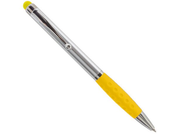 Bolígrafo puntero de plástico y cuerpo en plata personalizado amarilla