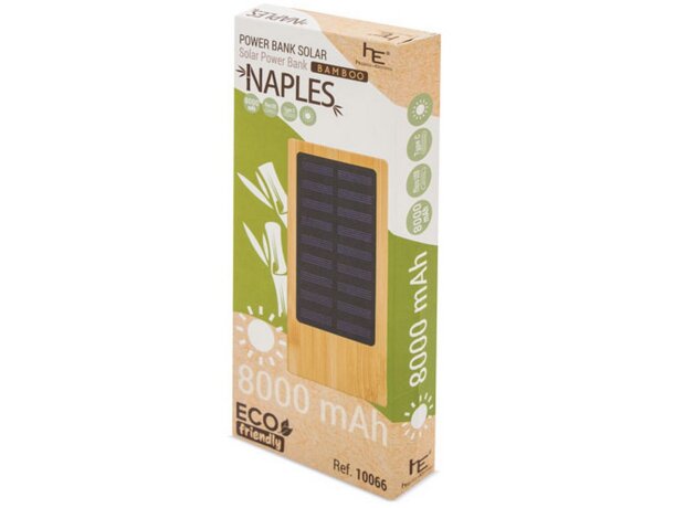 Power bank con cargador solar de bambu Naples