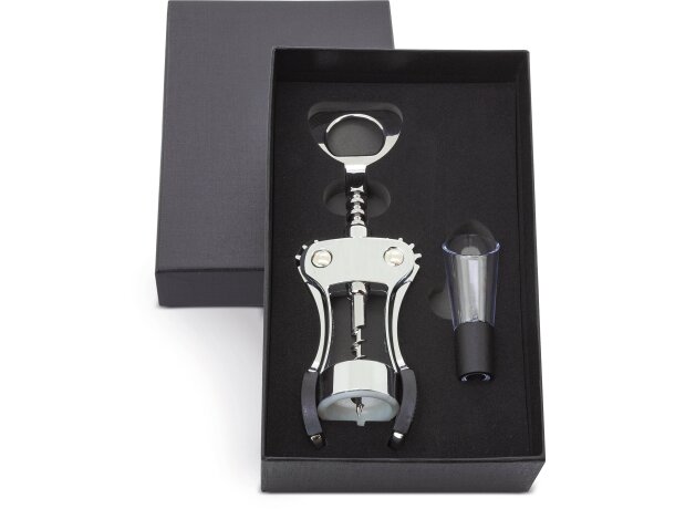 Set de vino Piamonte con abridor y vertedor en acero inoxidable detalle 1