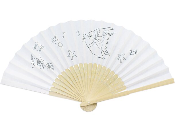 Abanico infantil publicitario bambú celulosa pez colorear 38.5 cm